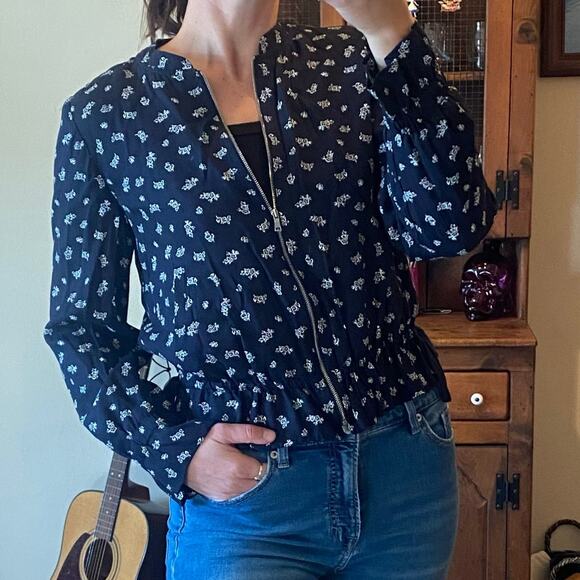 Loft blue and white floral zip jacket - Picture 3 of 6